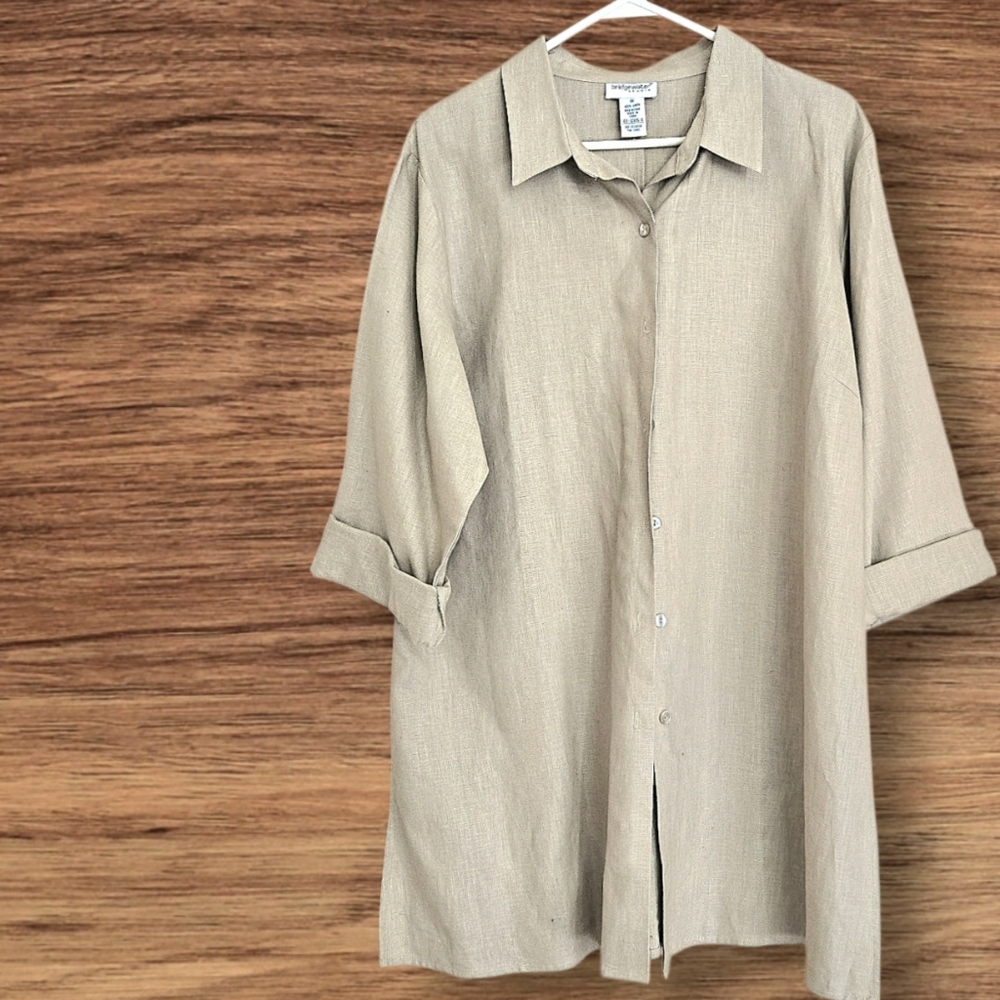 Bridgewater Linen Button-up Shirt Neutral Knee-length Sz 1X Minimalist Tunic - Picture 5 of 7